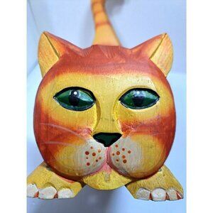 Wooden Orange Tabby Cat Painted Wood Folk Art Mail Letter/ Napkin Holder